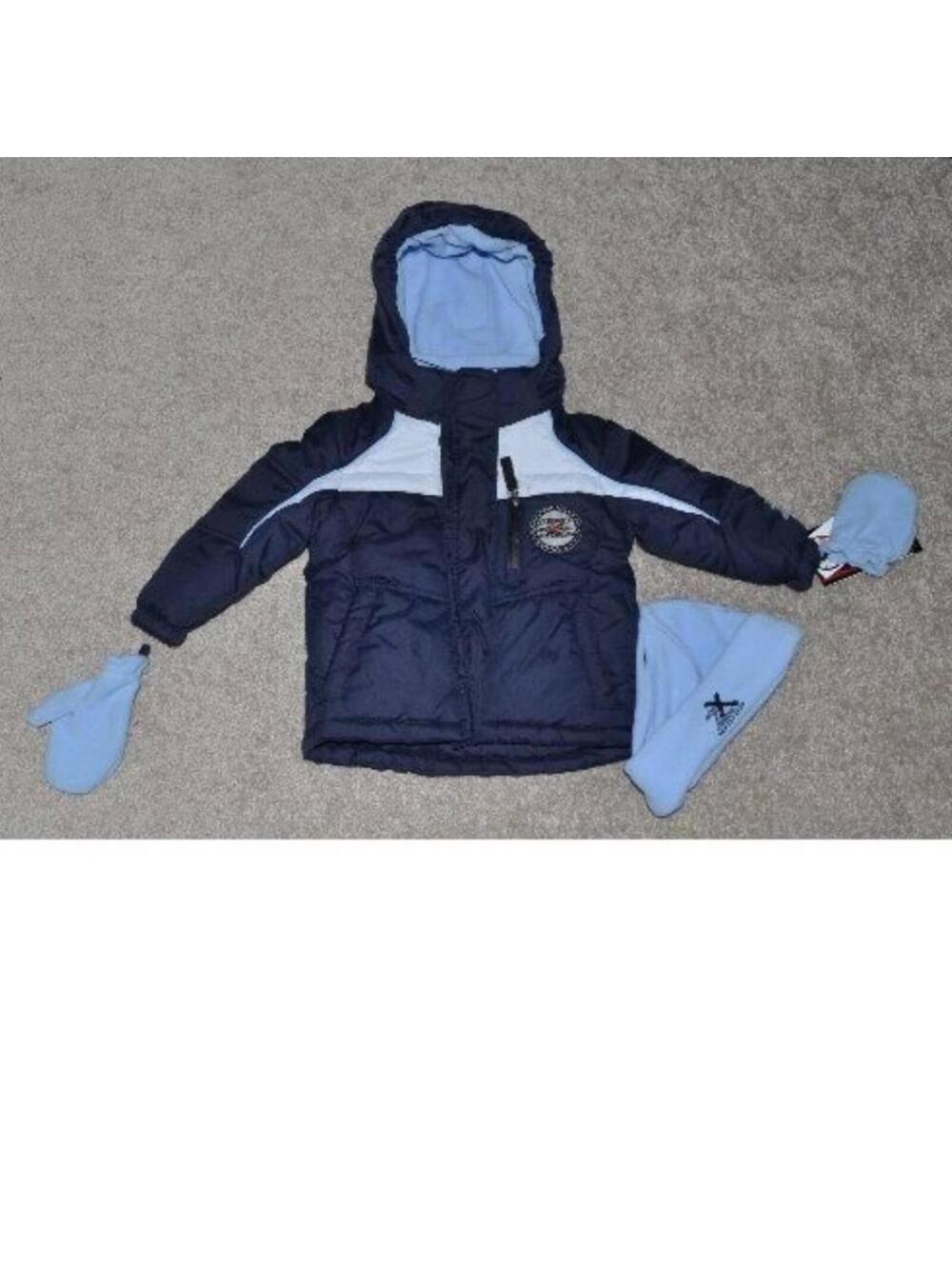 ZeroXPosur Winter Jacket 12 months Boys Blue Hooded 3 Pc Coat, Mittens & Hat
